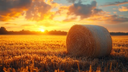 Poster - Hay Bale at Sunset