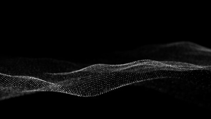 Leinwandbilder - Black wave of particles. Big data visualization. Abstract background with a dynamic wave. 3d rendering.