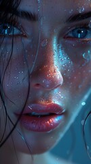 Canvas Print - Close-Up Portrait of a Woman with Water Drops on Her Face