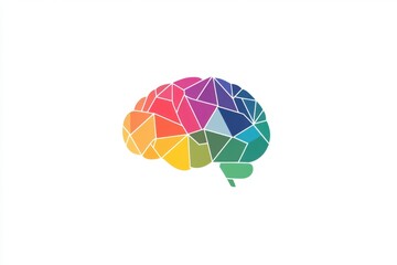 Logo design, a colorful brain silhouette made of geometric shapes, in a simple and minimalistic style, a flat graphic logo with a white background Generative AI