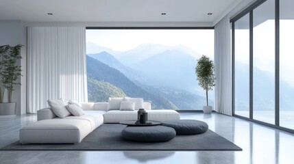 Wall Mural - Modern living room with panoramic mountain view