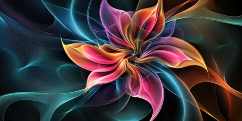 Abstract fractal background featuring a three dimensional design of a twirling flower in a line art illustration