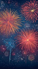 Wall Mural - Colorful and dynamic fireworks burst in the night sky, showcasing a radiant display that brings excitement and joy, capturing the spirit of festive celebrations and special events.