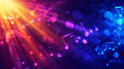 Wall Mural - abstract background with musical notes, bright lights and bokeh. perfect for music, entertainment an
