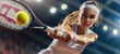 © яна винникова - A focused tennis player lunges to hit a forehand shot during a competitive match in an indoor arena at night