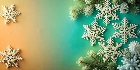 Wall Mural - Beautiful white snowflakes on a blue and orange ombre background with copy space. Perfect for winter, holiday, or seasonal designs.