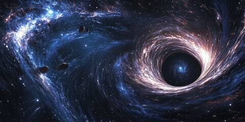 Aufkleber - Gargantua galaxy design in a 3D cartoon rendering featuring a graphic 3D illustration of a wormhole and a black hole in a dark universe