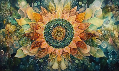 Canvas Print - Kaleidoscopic nature oil painting featuring intricate visual patterns