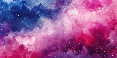 Wall Mural - Hand painted watercolor background of a cosmic texture featuring stars and an abstract galaxy in a 3D cartoon rendering