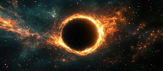 Wall Mural - black hole in a star field depicted in 3d cartoon rendering abstract space wallpaper resembling the 