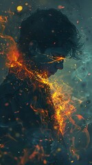 Canvas Print - Man engulfed in flames, a surreal and powerful artwork