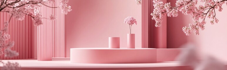 Poster - Pink Product Display Abstract geometric backdrop 3D rendering