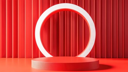 Aufkleber - Circular podium on red backdrop geometric design concept 3D rendering and illustration