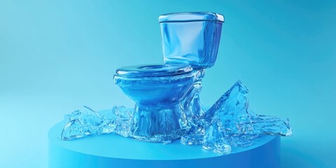 Poster - Cracked blue ice toilet symbol on a blue podium Social media icon for web presentation and design template element 3D render