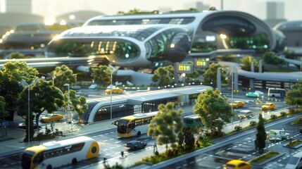 Outdoor photo of modern eco friendly city concept for electric car future. 