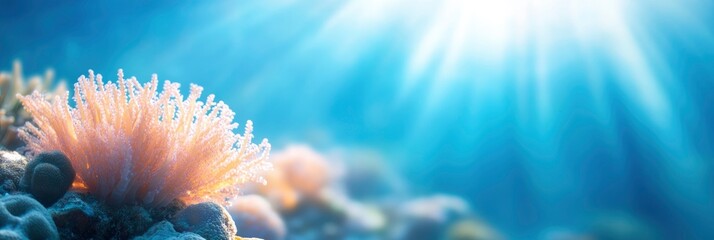 An underwater sun creature, a tropical reef barrier coral, an aquatic diverse species, marine sea fish.