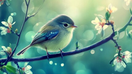 Lovely bird on green and blue