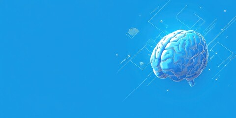 Artificial Intelligence and Something Futuristic with the brain on a blue background technology digital banner concept idea for business innovation ideas and science tech Generative AI