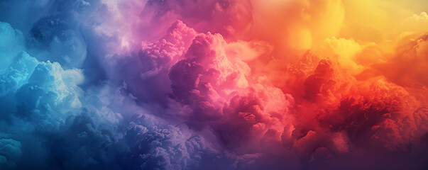 Wall Mural - Dynamic smokey clouds with a spectrum of bold, vibrant colors form a striking background banner. The intense hues blend to create a captivating and colorful atmosphere.
