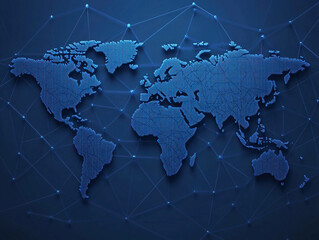 blue abstract world map with network lines, representing global connectivity and digital geography.