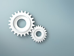 Three white gears on a Gray background, laid flat, copy space concept for business technology and development in the abstract vector with copy space for photo