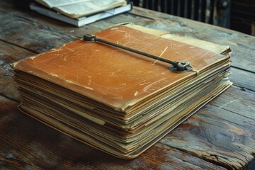 Wall Mural - A stack of books sitting on a wooden table