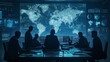 © ArtCraft - Global surveillance operations room for strategic planning in intelligence, security, and defense analysis with team studying digital world map