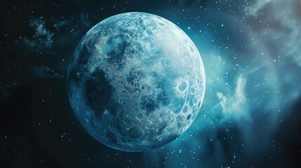 Poster - A bright blue moon shining in the dark night sky