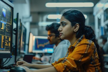 Poster - A woman sitting in front of a computer monitor, likely working or studying