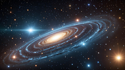 Wall Mural - view from space to a spiral galaxy and stars. universe filled with stars, nebula and galaxy.