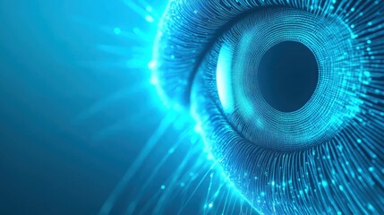 Canvas Print - A close up of a blue eye with glowing lines, AI