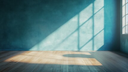 Poster - Minimalist Room Interior Design with Blue Walls and Sunlight