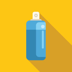 Poster - Blue spray bottle casting a long shadow on a yellow background, ideal for conveying concepts of cleanliness, hygiene, or sanitation