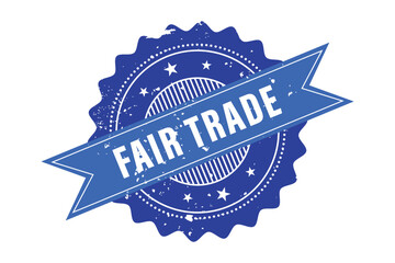 Fair trade round stamp with Blue ribbon.