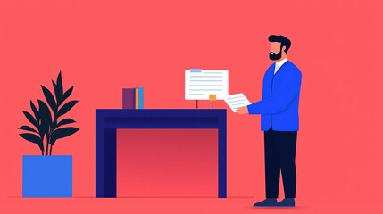 Wall Mural - Merchant presenting loan documents, future investment opportunities, flat design illustration