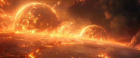 Two fiery planets burning in a fiery atmosphere.