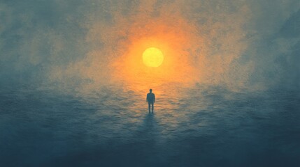 In this contemporary concept illustration, a person is shown alone in an empty space, depicting loneliness or solitude.