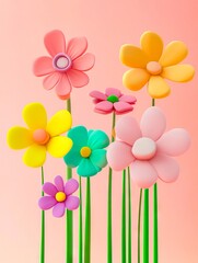 Wall Mural - A bunch of colorful flowers in a vase on a pink background