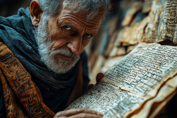 Canvas Print - A linguist deciphering ancient scripts and languages, uncovering lost knowledge and cultural heritage. Concept of linguistic expertise and historical research.