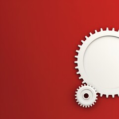 Wall Mural - Three white gears on a Red background, laid flat, copy space concept for business technology and development in the abstract vector with copy space 