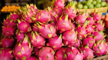 Wall Mural - Stacked Dragon Fruits Showing Their Unique Texture