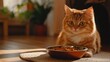 © Popelniushka - Cat With Food Bowl. Beautiful Carnivore Animal Near Bowl of Appetence Indoors