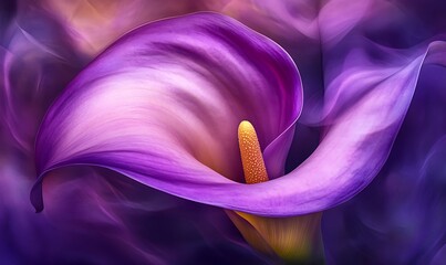 Wall Mural - Close-up of a Purple Calla Lily with a Yellow Stamen