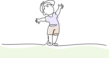 Wall Mural - little cute boy standing. continuous one line drawing.
