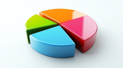 Aufkleber - A dynamic 3D pie chart with segments in various bright colors, each section floating slightly above a white surface, symbolizing data analysis and statistics.