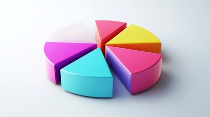 Aufkleber - A dynamic 3D pie chart with segments in various bright colors, each section floating slightly above a white surface, symbolizing data analysis and statistics.