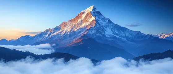 Wall Mural - Majestic Snow-Capped Mountain Peak with Clouds at Sunrise