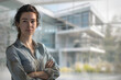 © Erick - Portrait of an enthusiastic architect in front of an architectural design, showing her passion for the creation of innovative spaces.
