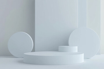 Wall Mural - A minimalist 3D abstract background with simple, geometric shapes in soft greys and whites. The clean, uncluttered design conveys a sense of clarity and professionalism.