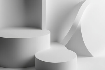 Wall Mural - A minimalist 3D abstract background with simple, geometric shapes in soft greys and whites. The clean, uncluttered design conveys a sense of clarity and professionalism.